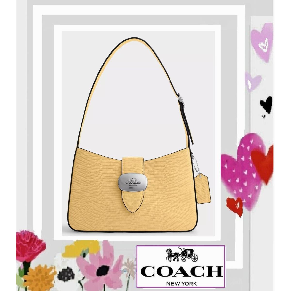 Coach Eliza Shoulder Bag CR107 In Hay Lizard Embossed Leather Silver Tone