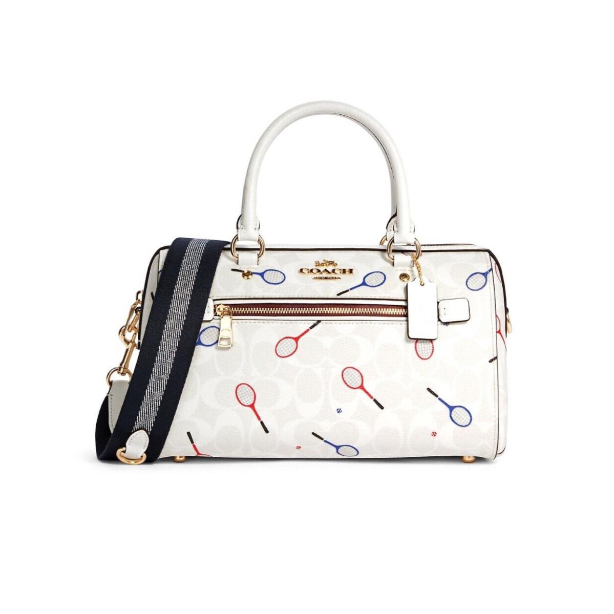 Coach Rowan Satchel Crossbody In Signature Canvas with Racquet Print Chalk C8285