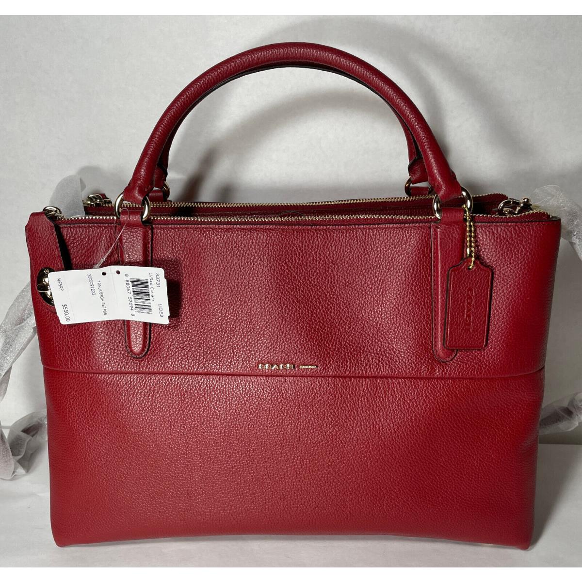 Coach Pebbled Leather Turnlock Borough 33731 Red Currant One Listed