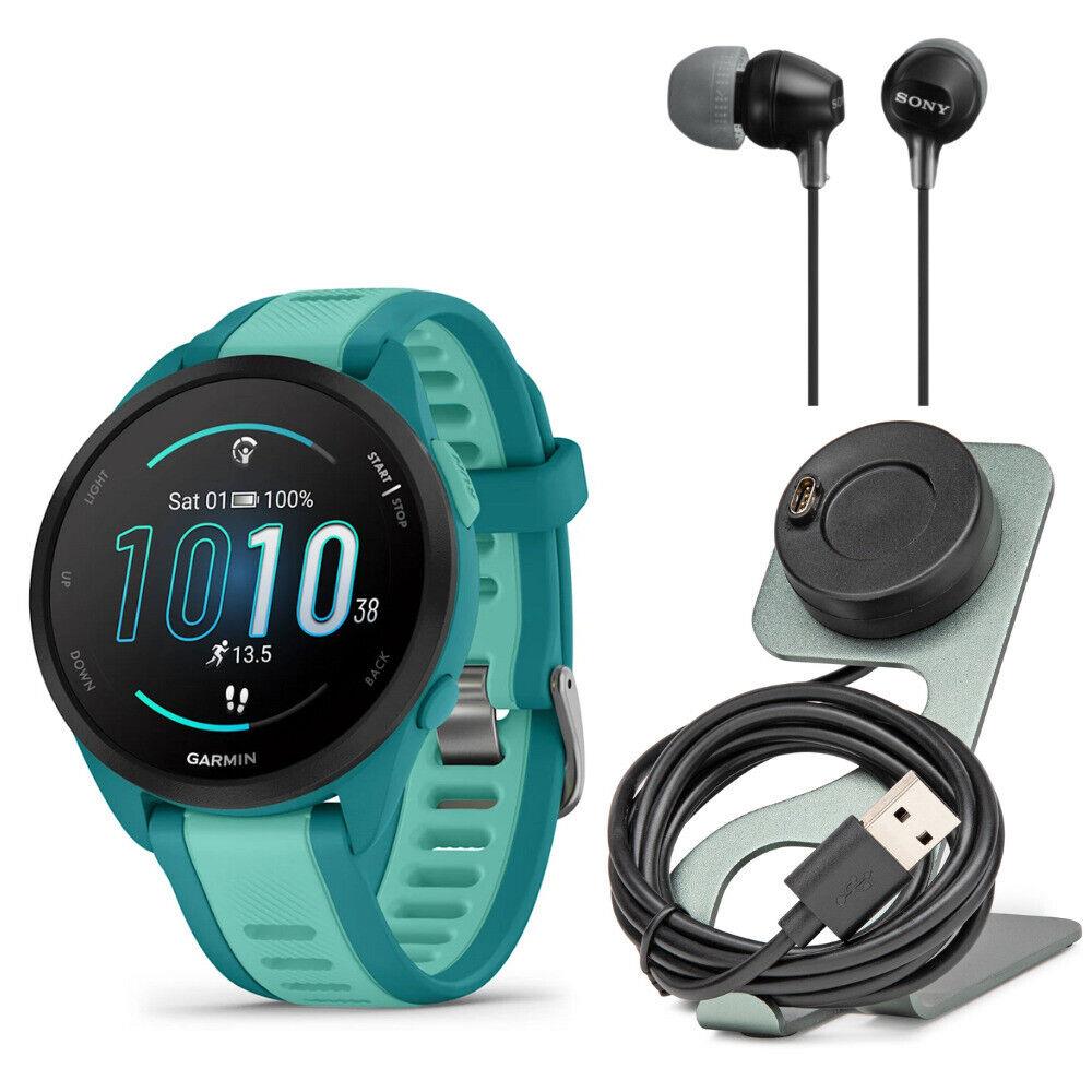 Garmin Forerunner 165 Music Gps Turquoise and Aqua Running Smartwatch Bundle