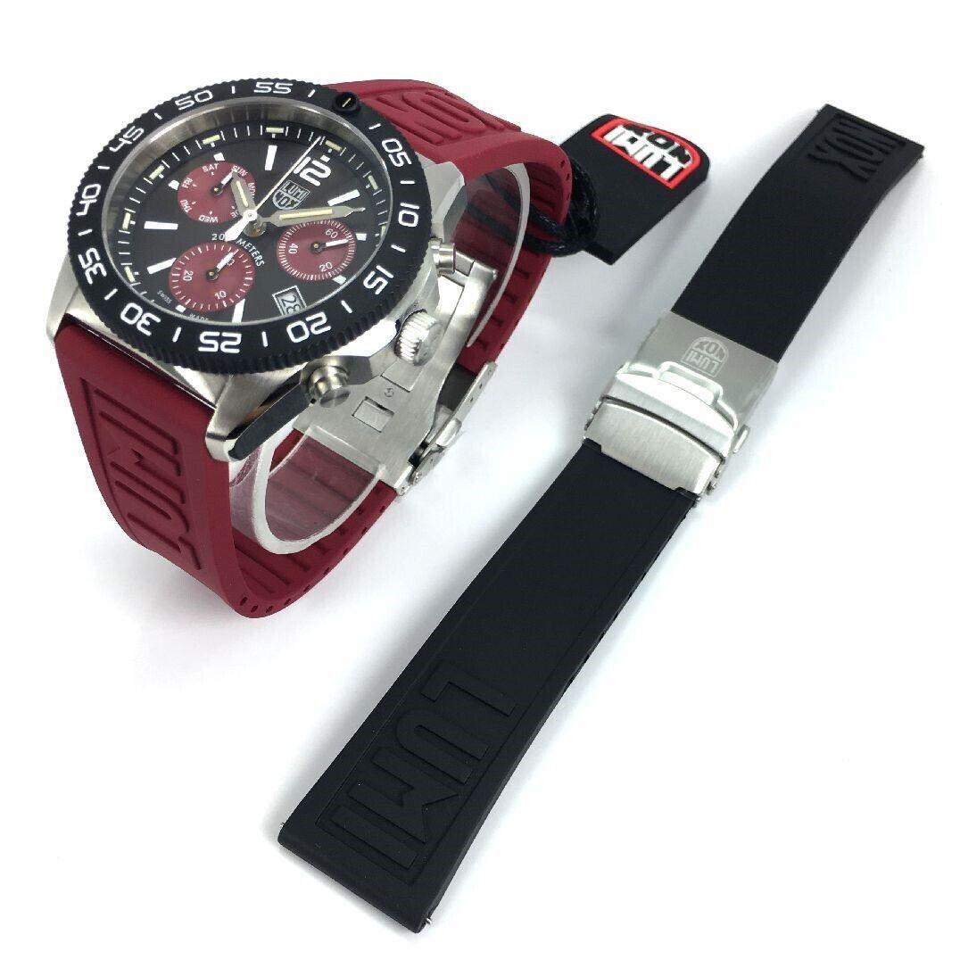 Men`s Luminox Pacific Diver Chronograph Steel Swiss Watch XS.3155.1.SET - Band: Burgundy