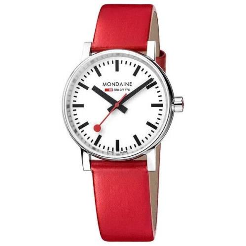 Mondaine MSE35110LC Unisex Quartz Watch Analog 35mm Case Red Leather Strap