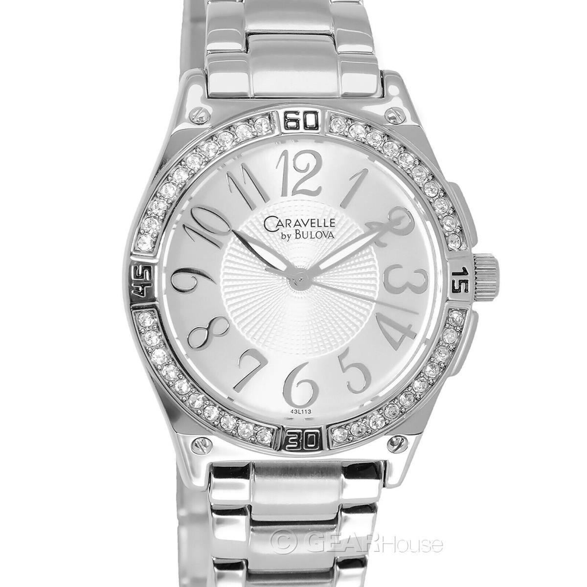 Caravelle by Bulova Womens Pave Crystals Watch Silver Dial Stainless Steel Band