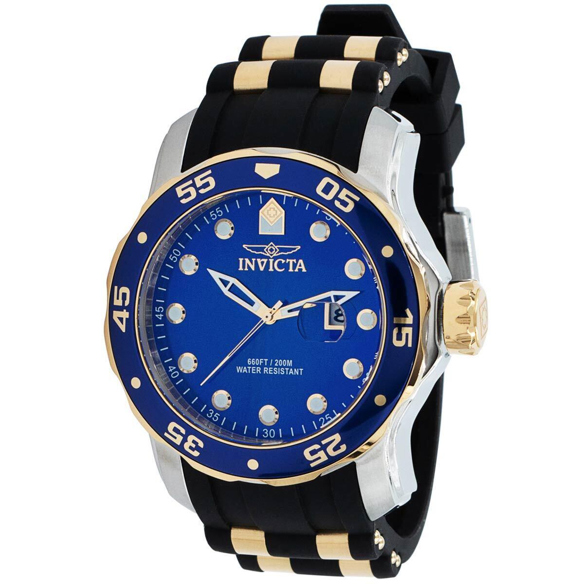 Invicta Men`s Watch Pro Diver Quartz Date Blue Dial Steel and Rubber Strap 39101