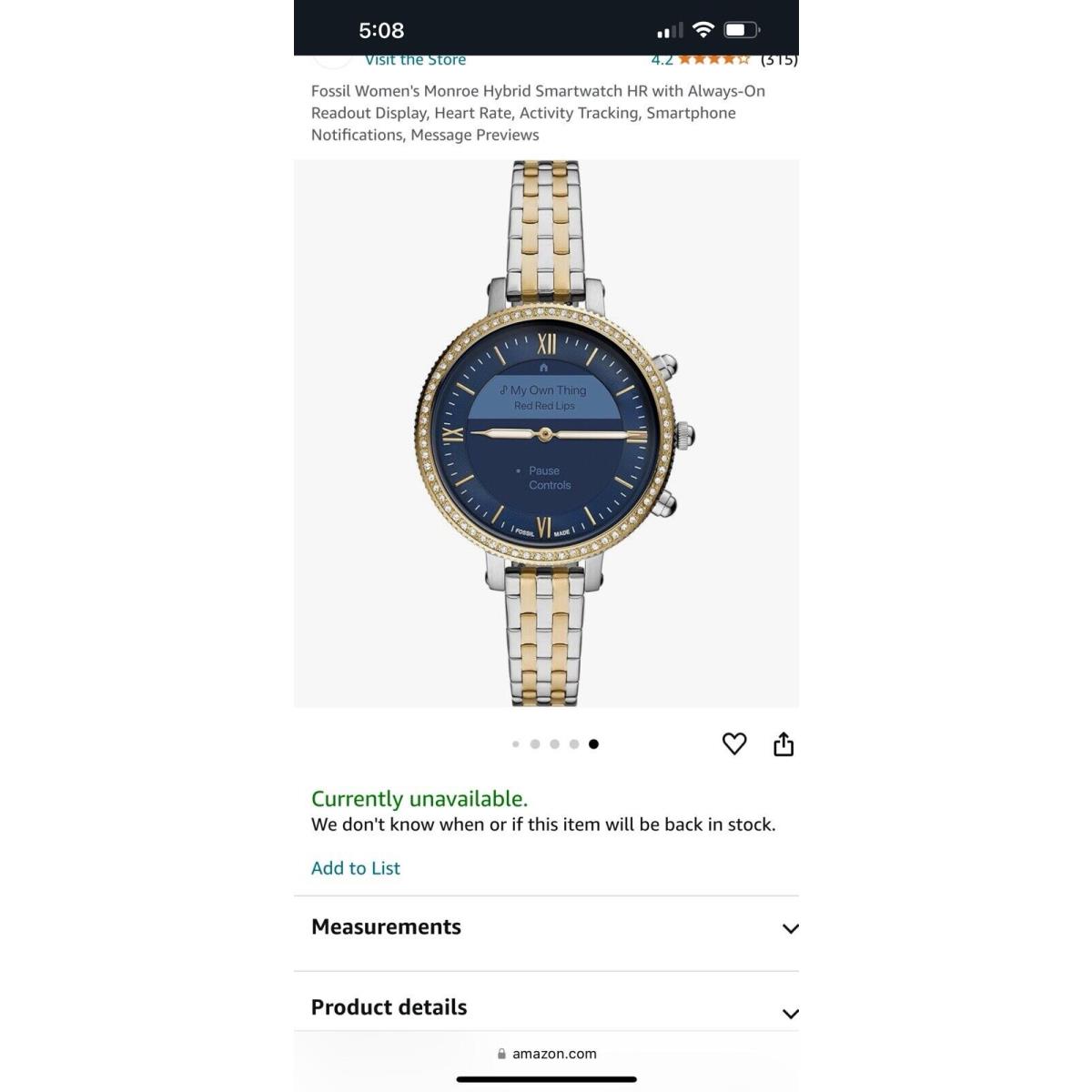 Fossil Women`s Monroe Hybrid Smartwatch HR with Always-on Readout Display