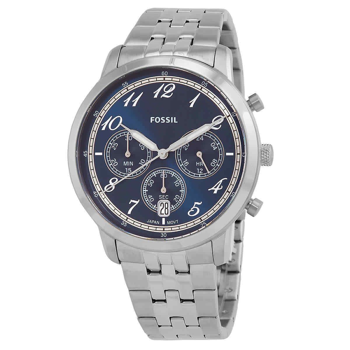 Fossil Neutra Chronograph Quartz Blue Dial Men`s Watch FS6025 - Dial: Blue, Band: Silver-tone, Bezel: Silver-tone