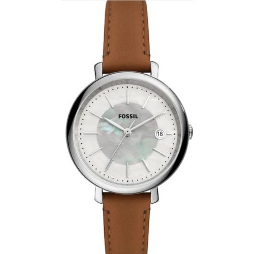 Fossil Women`s Jacqueline Solar Mother-of-pearl Dial Brown Leather Strap