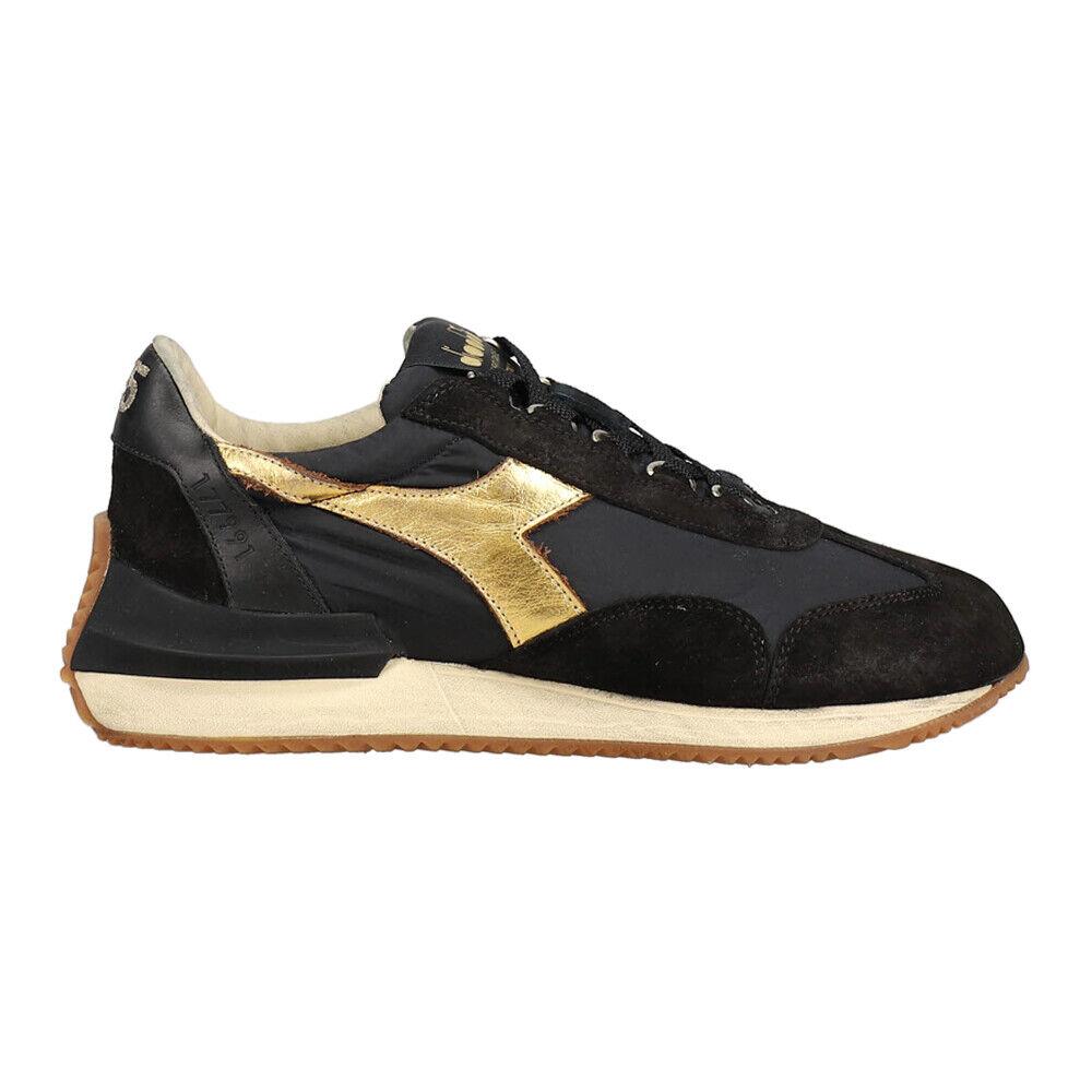 Diadora Equipe Mad Italia Luna Lace Up Womens Black Gold Sneakers Casual Shoes