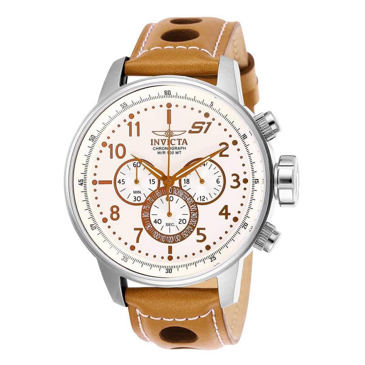 Invicta Men`s Chronograph Watch - S1 Rally Light Brown Leather Strap 25725 - Brown