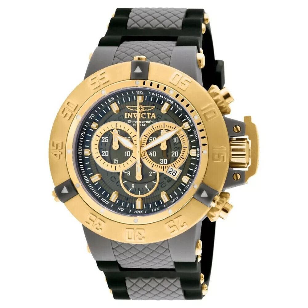 Invicta Subaqua Noma Iii Men`s Gray Dial Gold Bezel Quartz Watch Chrongraph - Dial: Gray, Yellow, Black, Band: Gray, Bezel: Silver, Gold