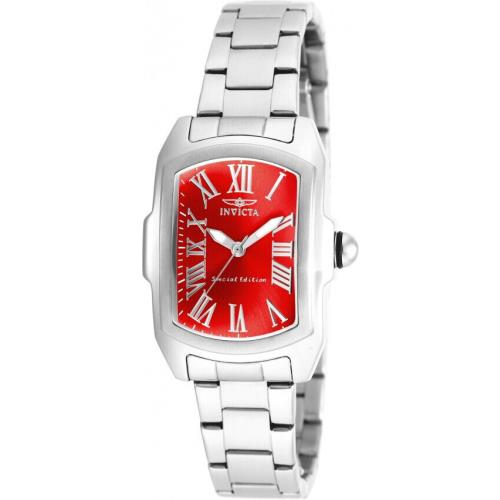 Invicta Women`s Lupah Red Dial Stainless Steel 29MM Case Special Edition Watch - Dial: Red, Band: Silver, Bezel: Silver