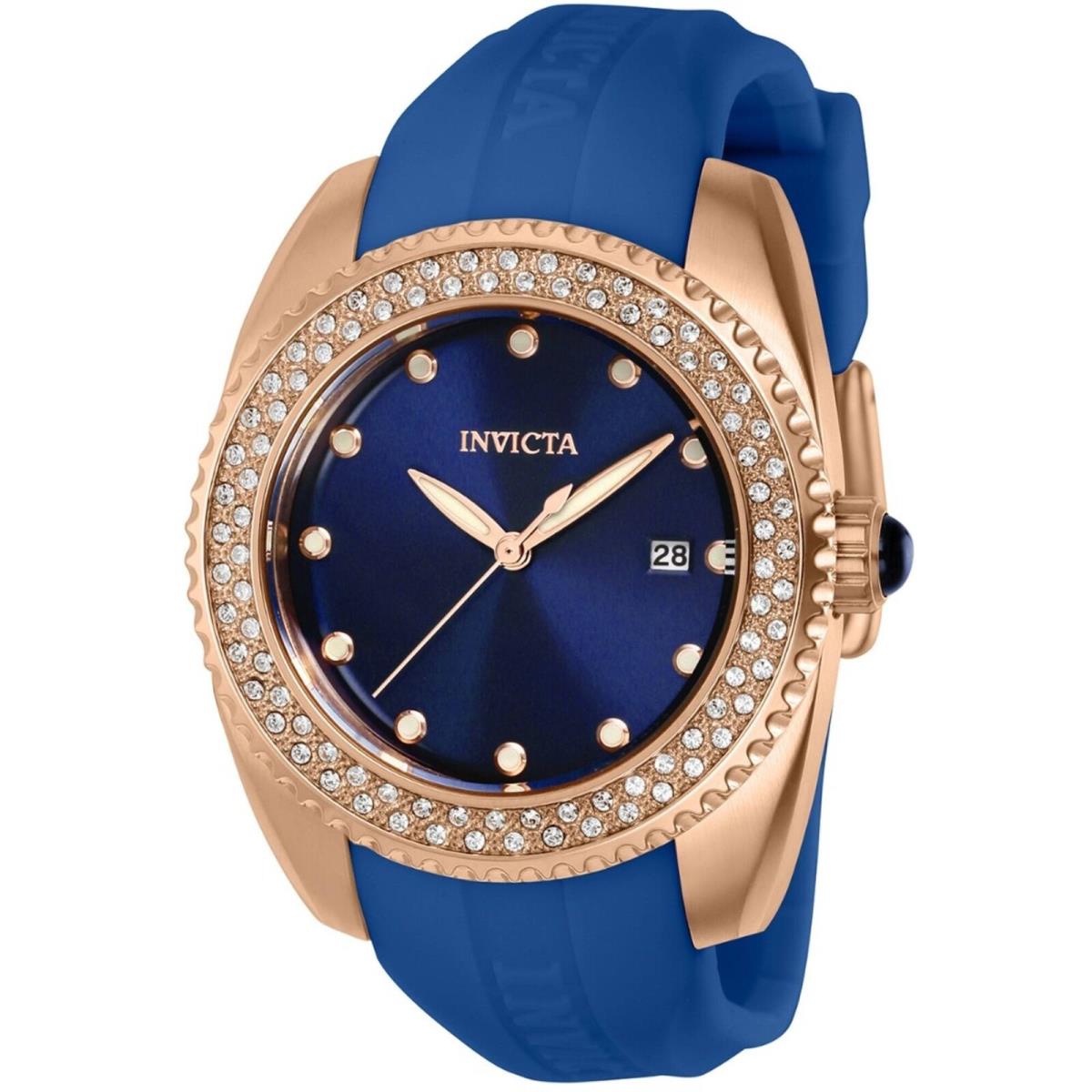 Invicta Women`s Watch Angel Quartz Blue Dial Silicone Rubber Strap Crystal 39249