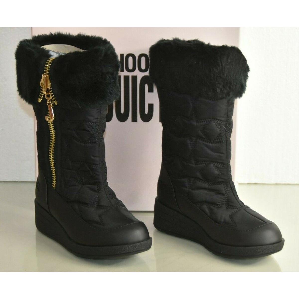 Juicy Couture Snowstar Kids Girls Quilted Nylon Boot s Wedge Black Fur 1