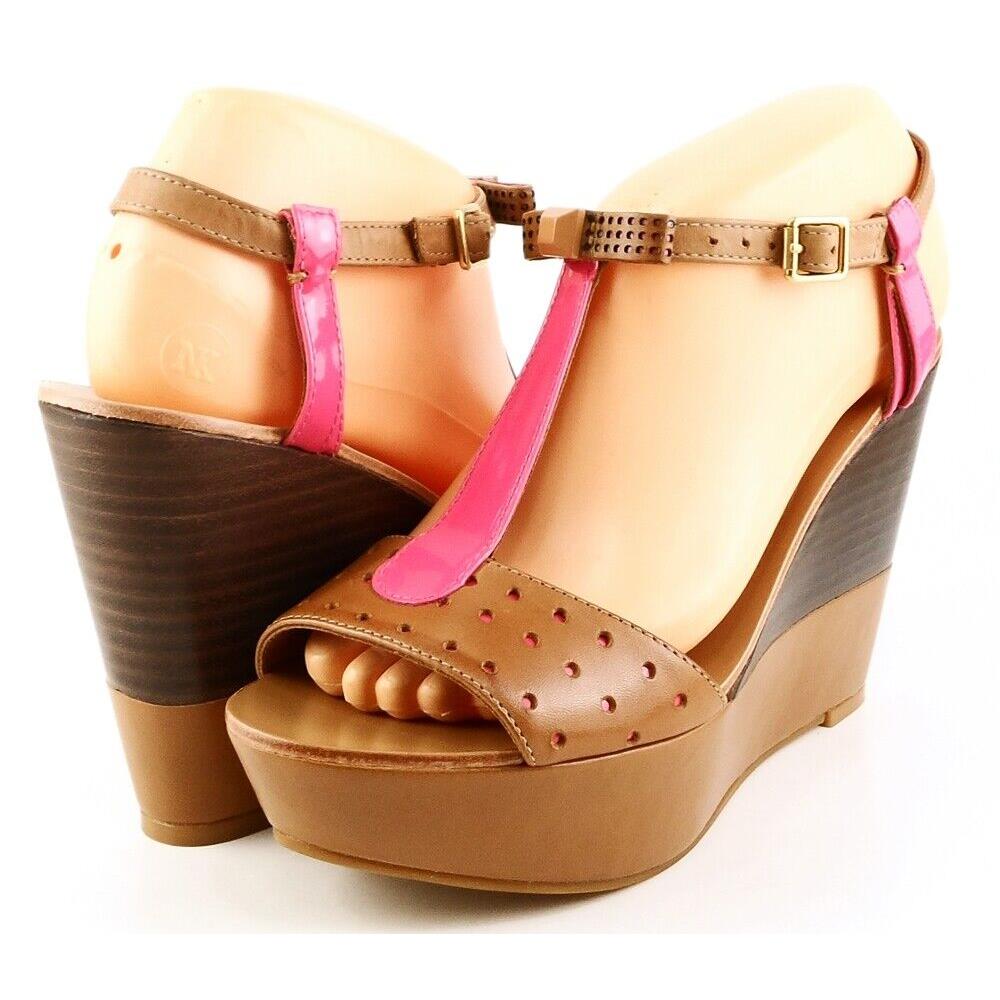 Juicy Couture Kati Caramel Pink Leather Designer Fashion Wedges Sandals 7.5