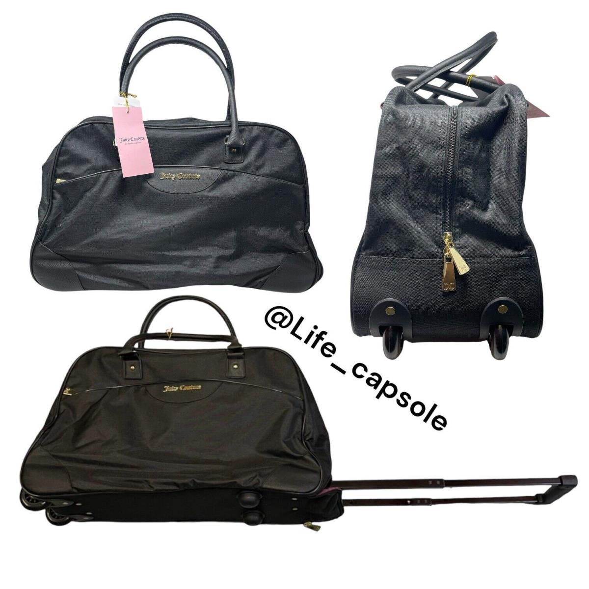 Juicy Couture Duffle Bag Black Signature Wheel Rolling Suitcase Travel LA