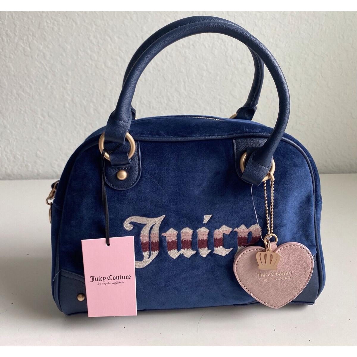 Juicy Couture Retro Vibe Satchel Regal Blue Velvet Velour Crossbody Bag