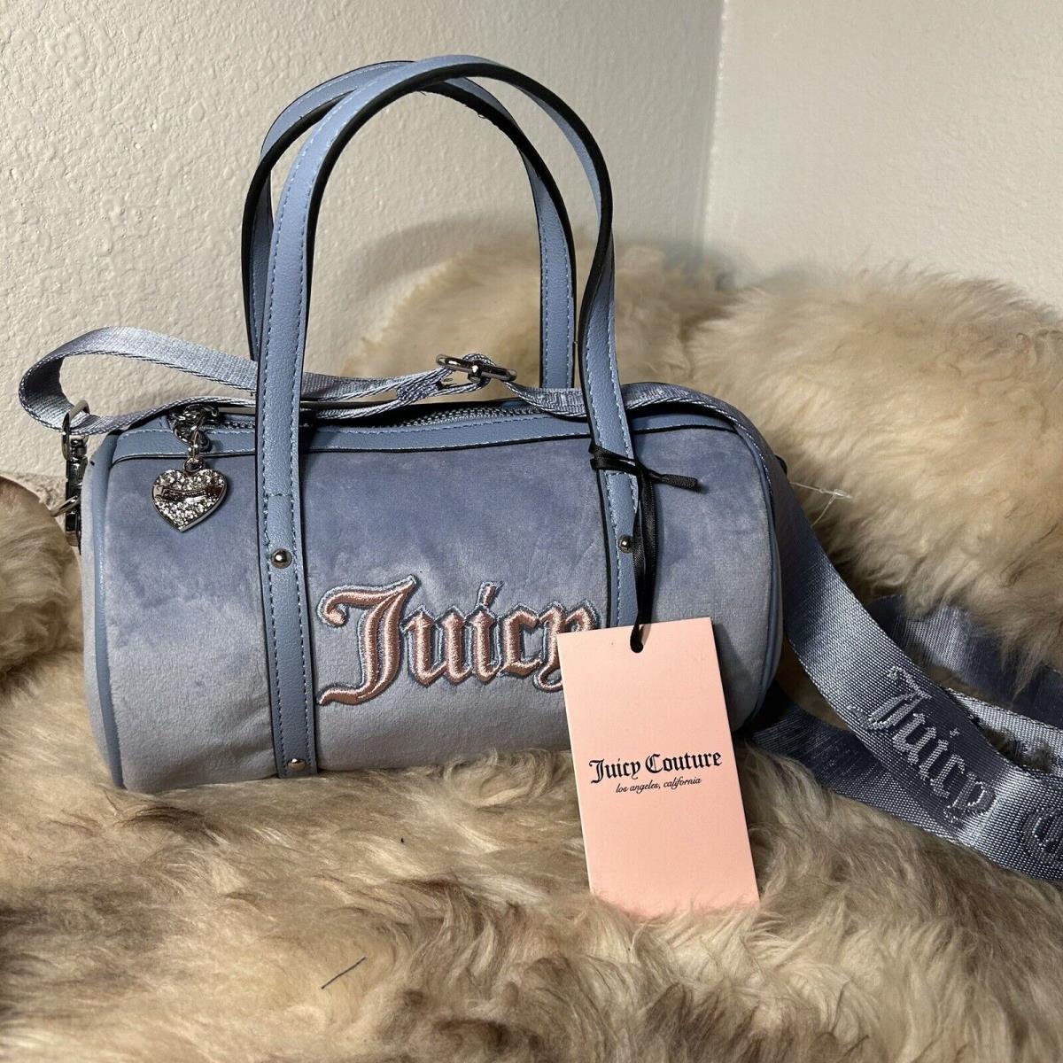 Juicy Couture Queen Of Everything Mini Barrel Velour Crossbody - Slate Blue