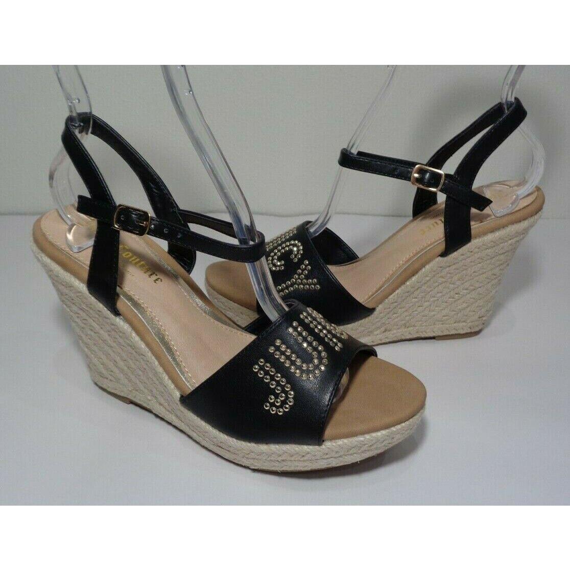 Juicy Couture Size 9.5 M Cristall Black Jute Wrapped Sandals Women`s Shoes