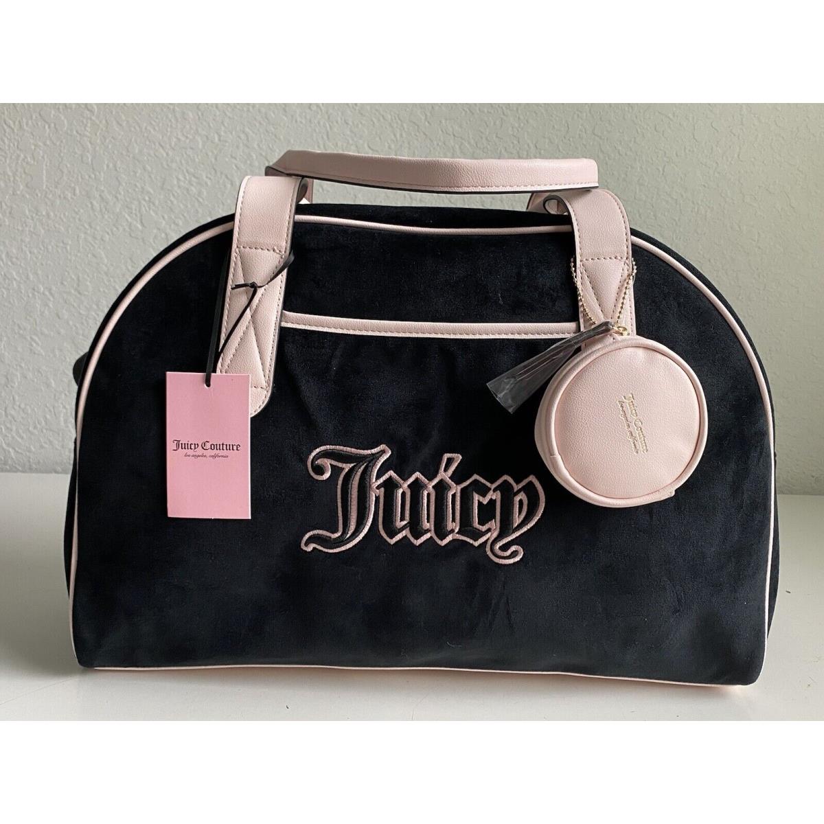 Juicy Couture Black and Pink Velour Queen Of Everything Weekender Duffle Bag