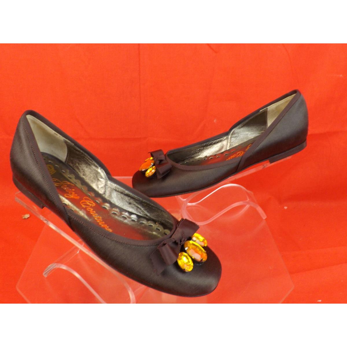 Juicy Couture Brown Satin Paradise Ballet Stones Bow Flats 6.5 Italy