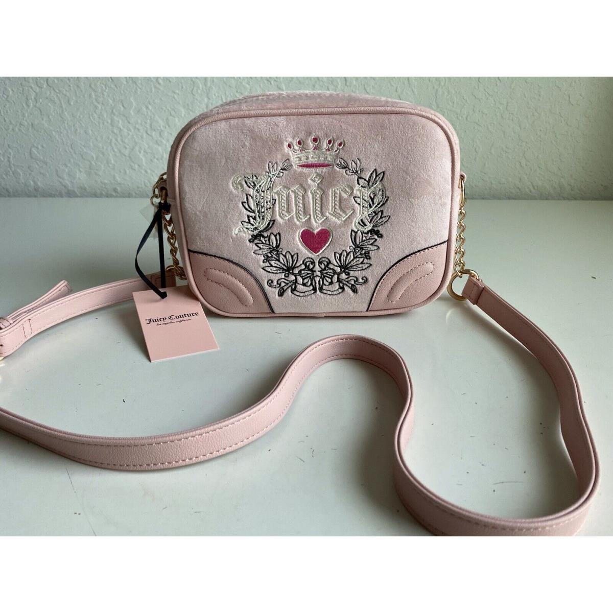 Juicy Couture Pink Diamond Heritage Crossbody Pink Velour Bag Purse