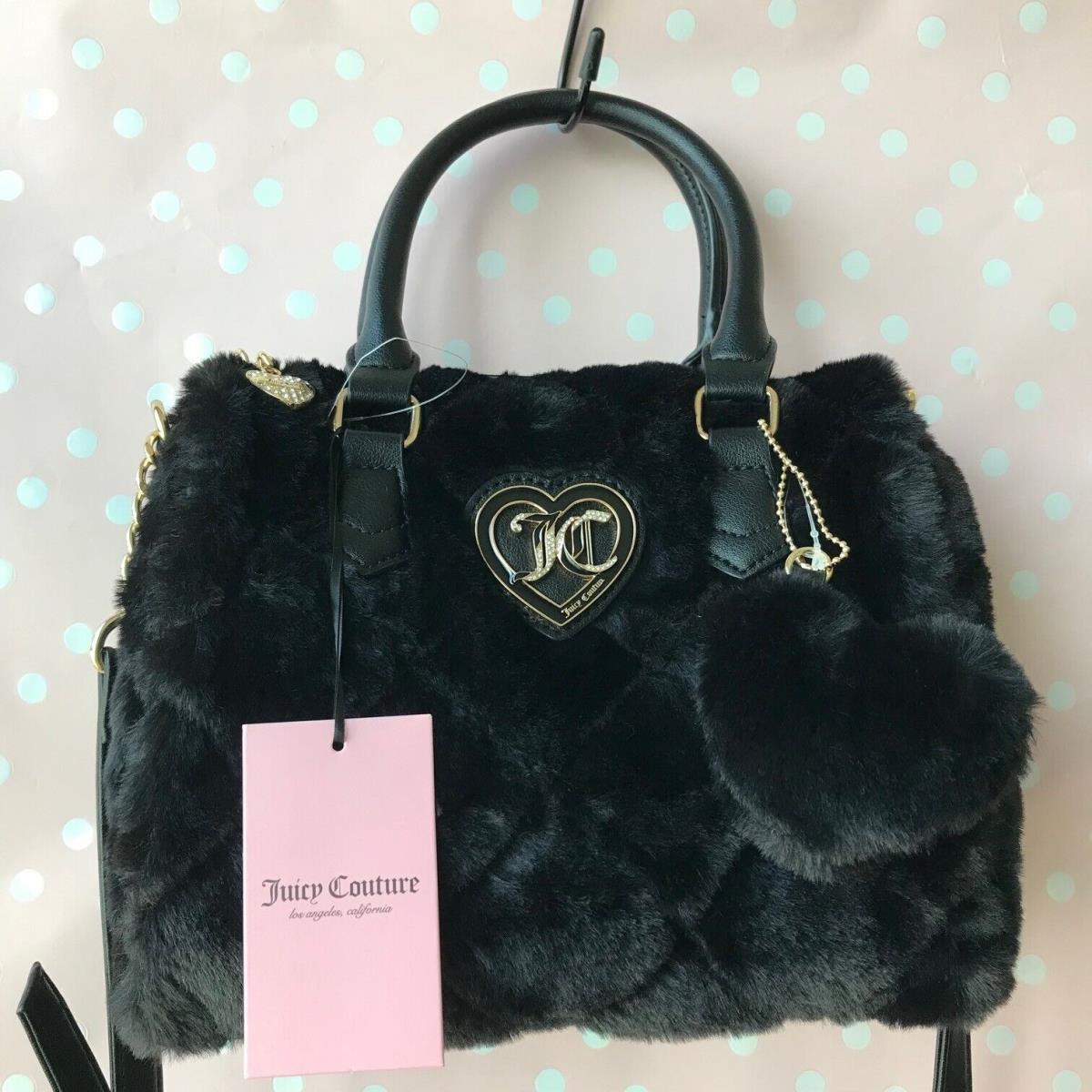 Juicy Couture Lets Get Cozy Satchel Black Bag Charm Crossbody Strap