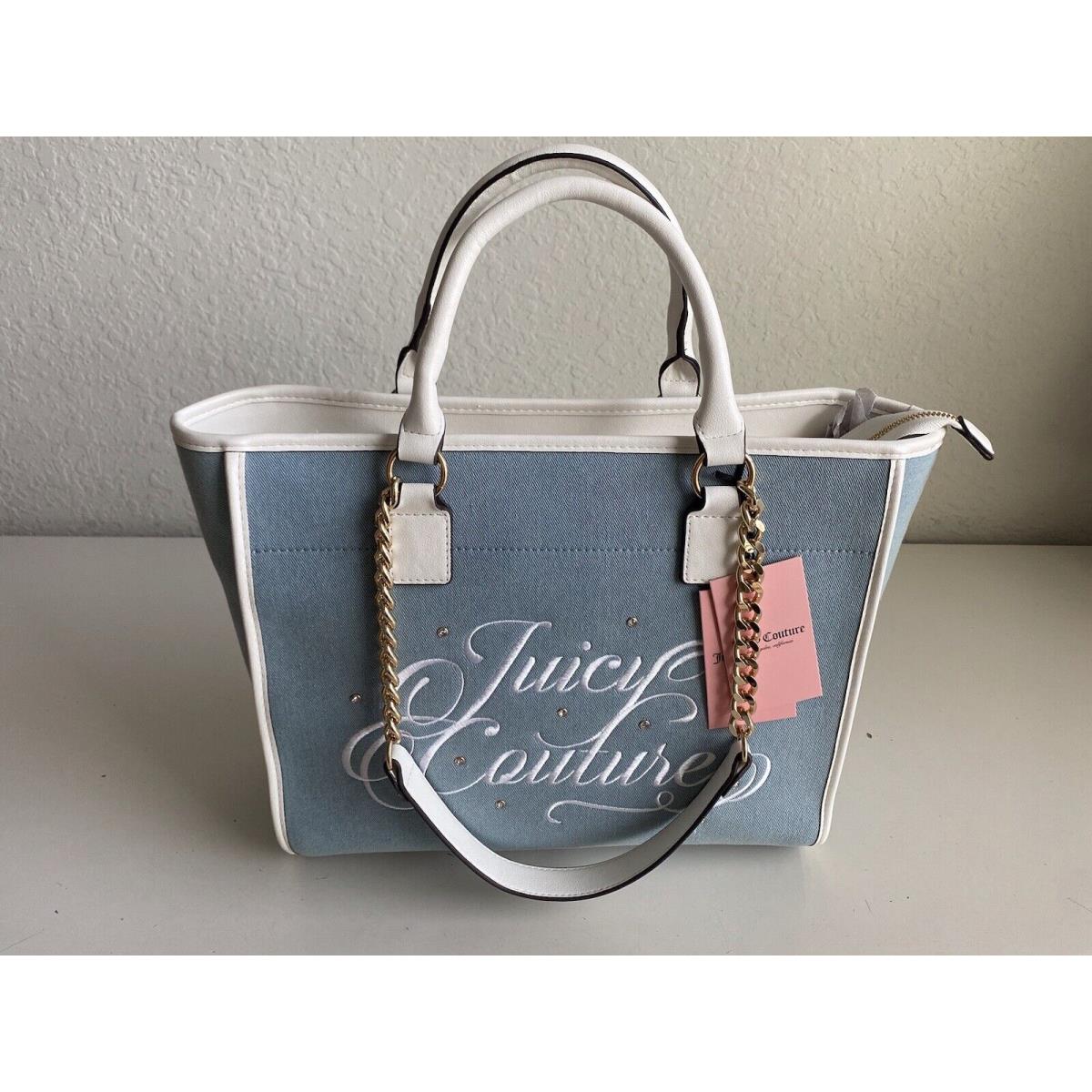 Juicy Couture Beach Tote Denim Embroidered with Gold Accents Bag Purse