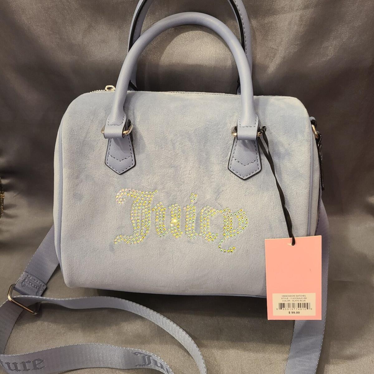 Juicy Couture Bag Purse Obsession Satchel 11JCCKAJC-SB Slate Blue Velour Gift