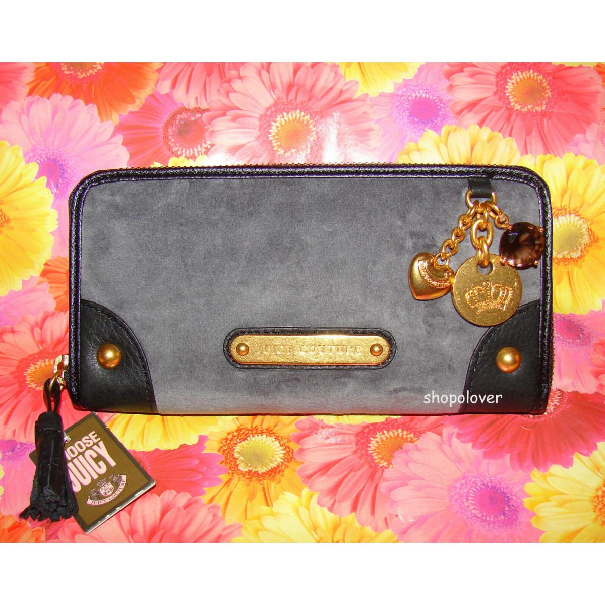 Juicy Couture Gold Charms Velour Wallet Gray Rare Item