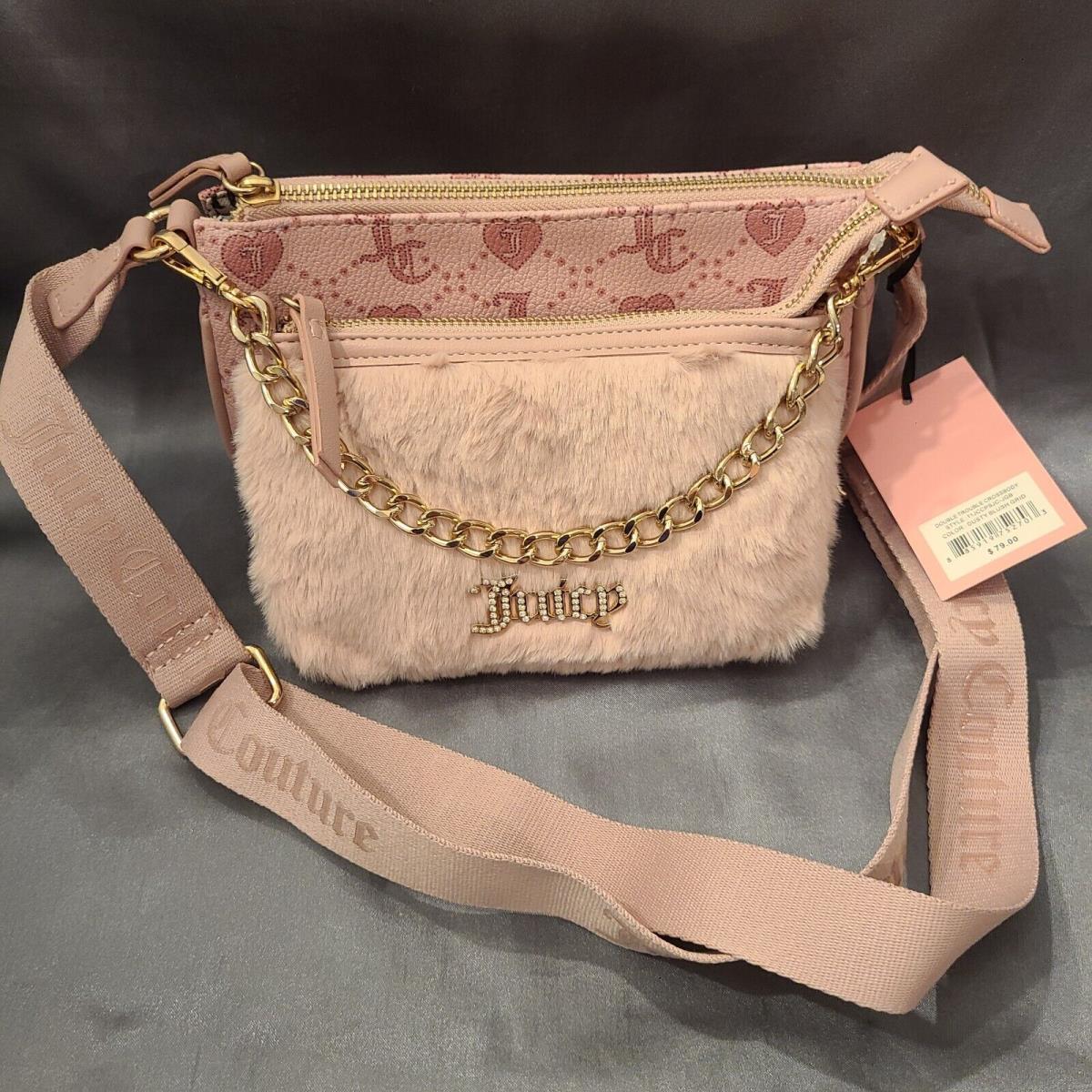 Juicy Couture Double Trouble 2 Bags Purses Dusty Blush Grid Light Pink Gift