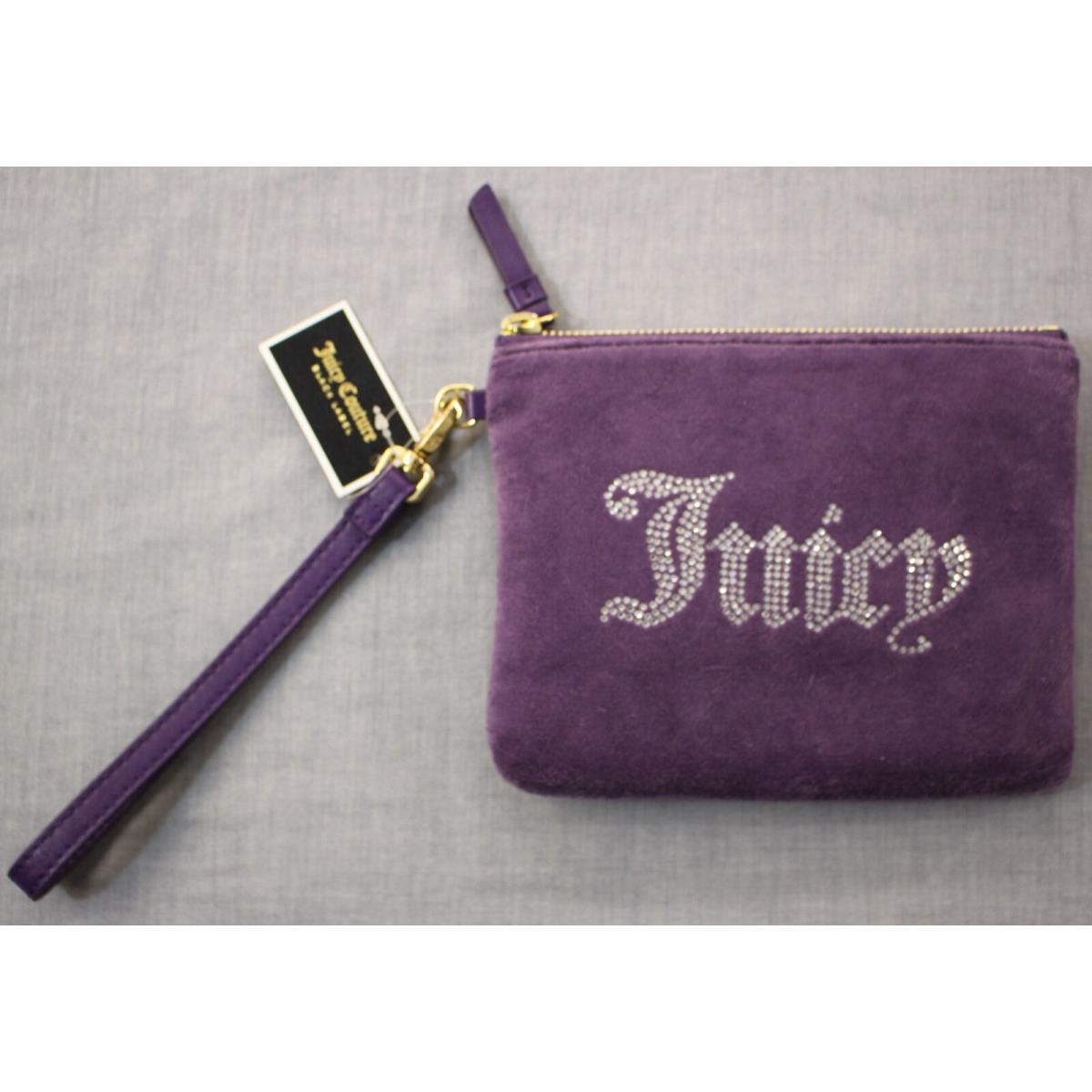 Juicy Couture Women Purple Velvet Rhinestone Logo Mini Wristlet JCB2004