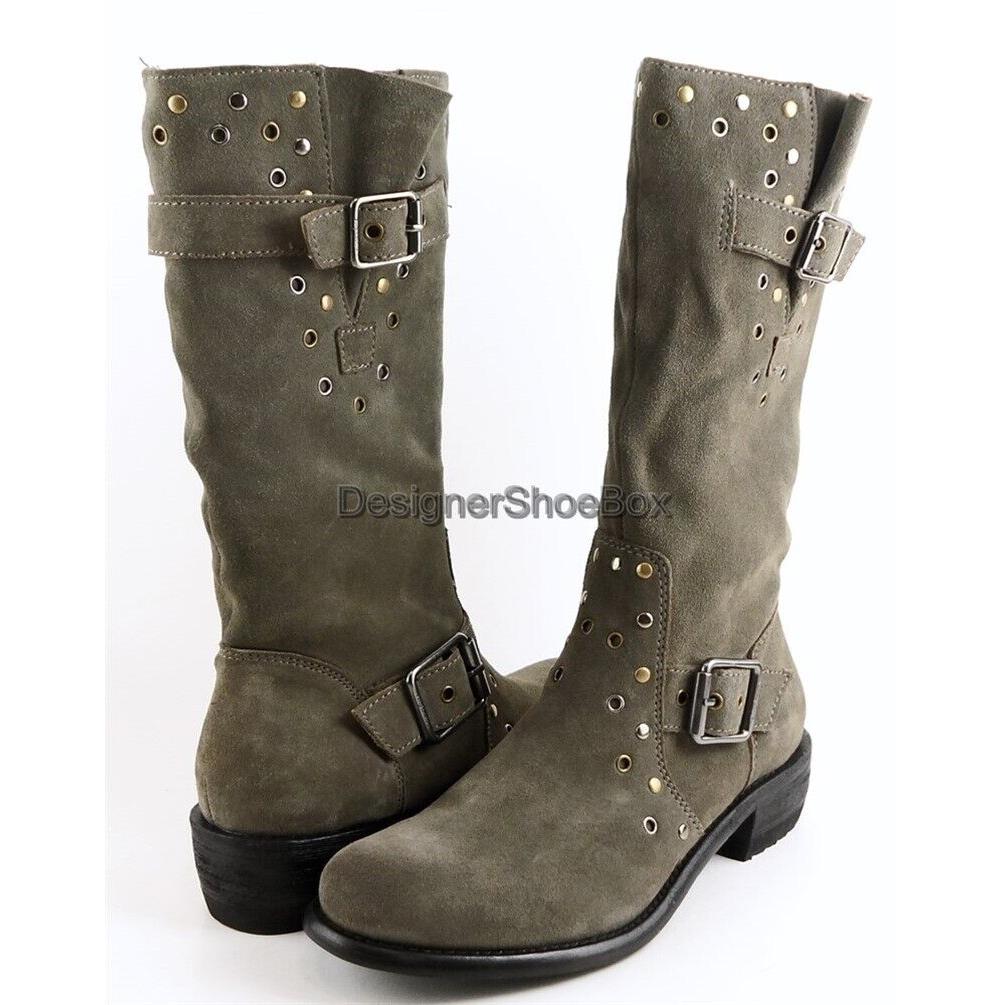 Juicy Couture Giordana Grey Suede Studded Designer Mid Calf Boots 6