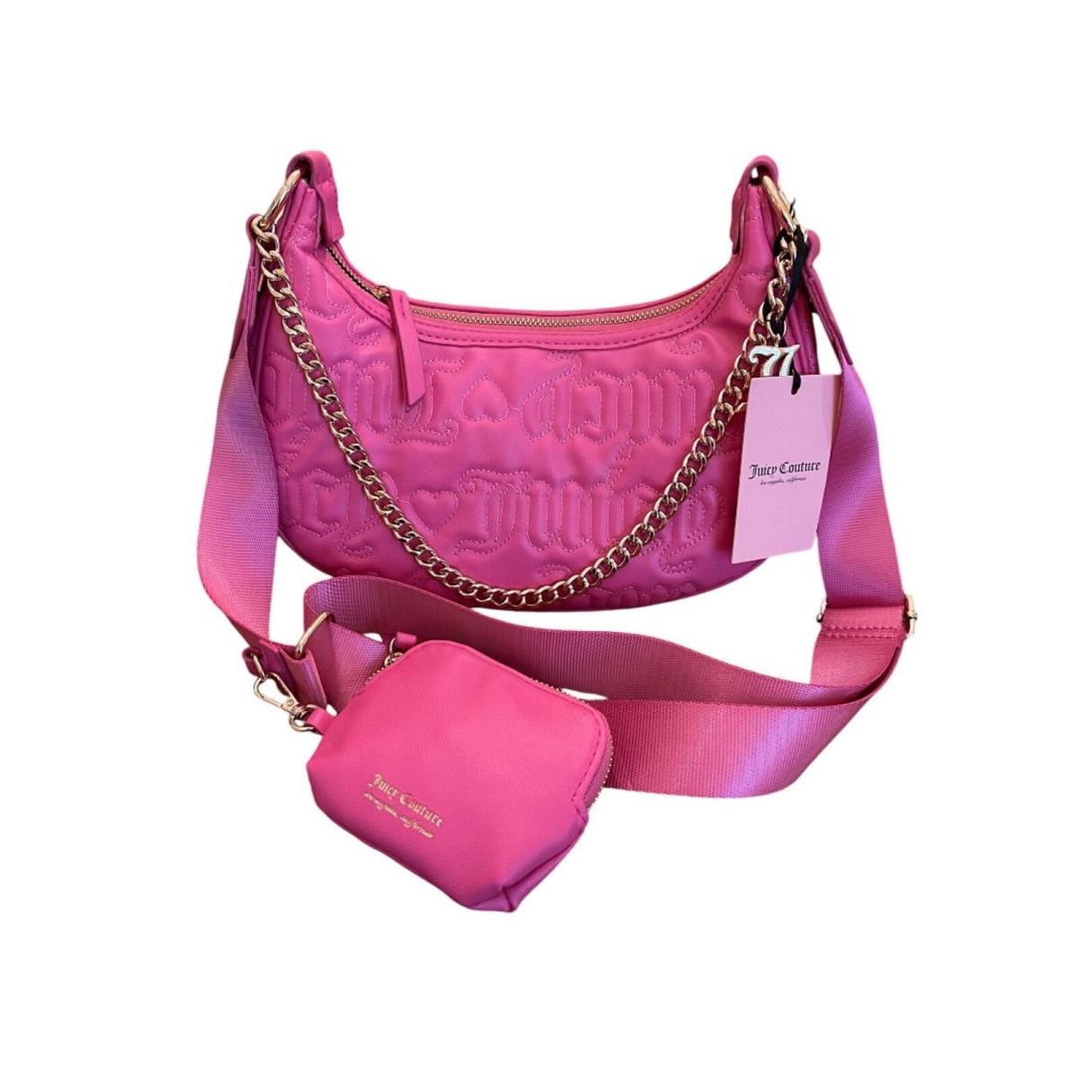 Juicy Puff Half Moon Crossbody Adjustable Strap Purse Pink