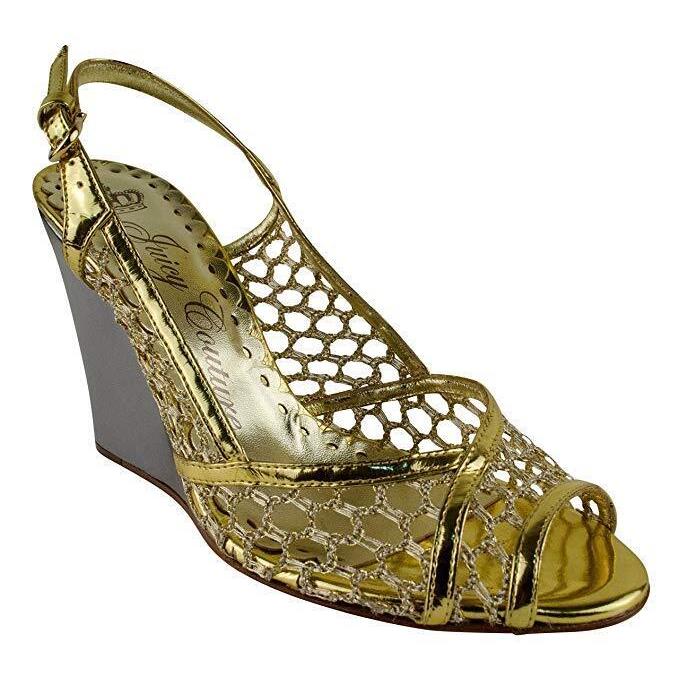 Juicy Couture Acapulco Women`s Gold Mesh Wedge Open Toe Sandal Shoe GM 8M