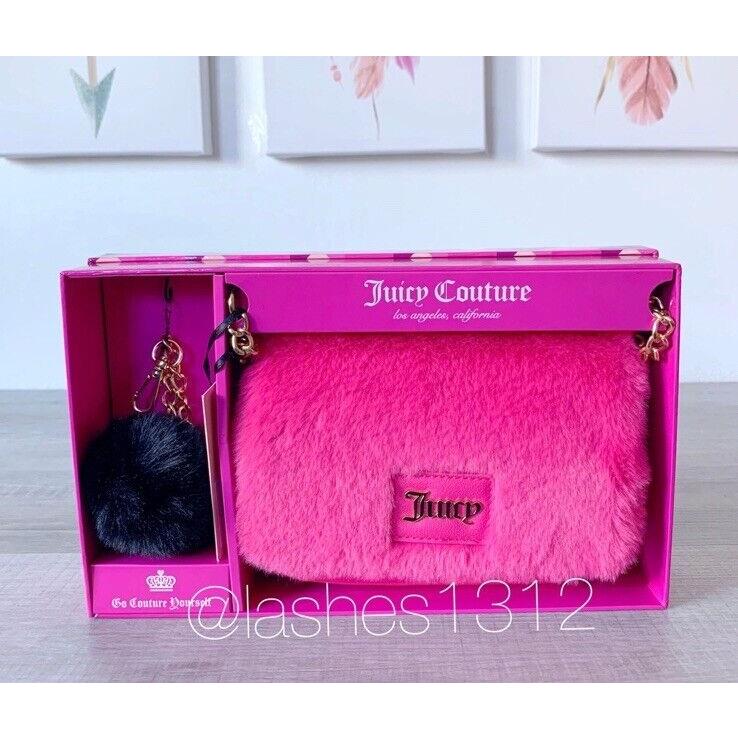 Juicy Couture Bag Furry Crossbody Keychain Gift Set - Pink