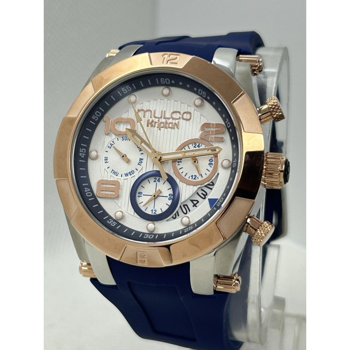 Swatch Mulco Kripton Lady MW5-5249-043 Chronograph R. Gold Blue Strap Swiss Watch 42mm