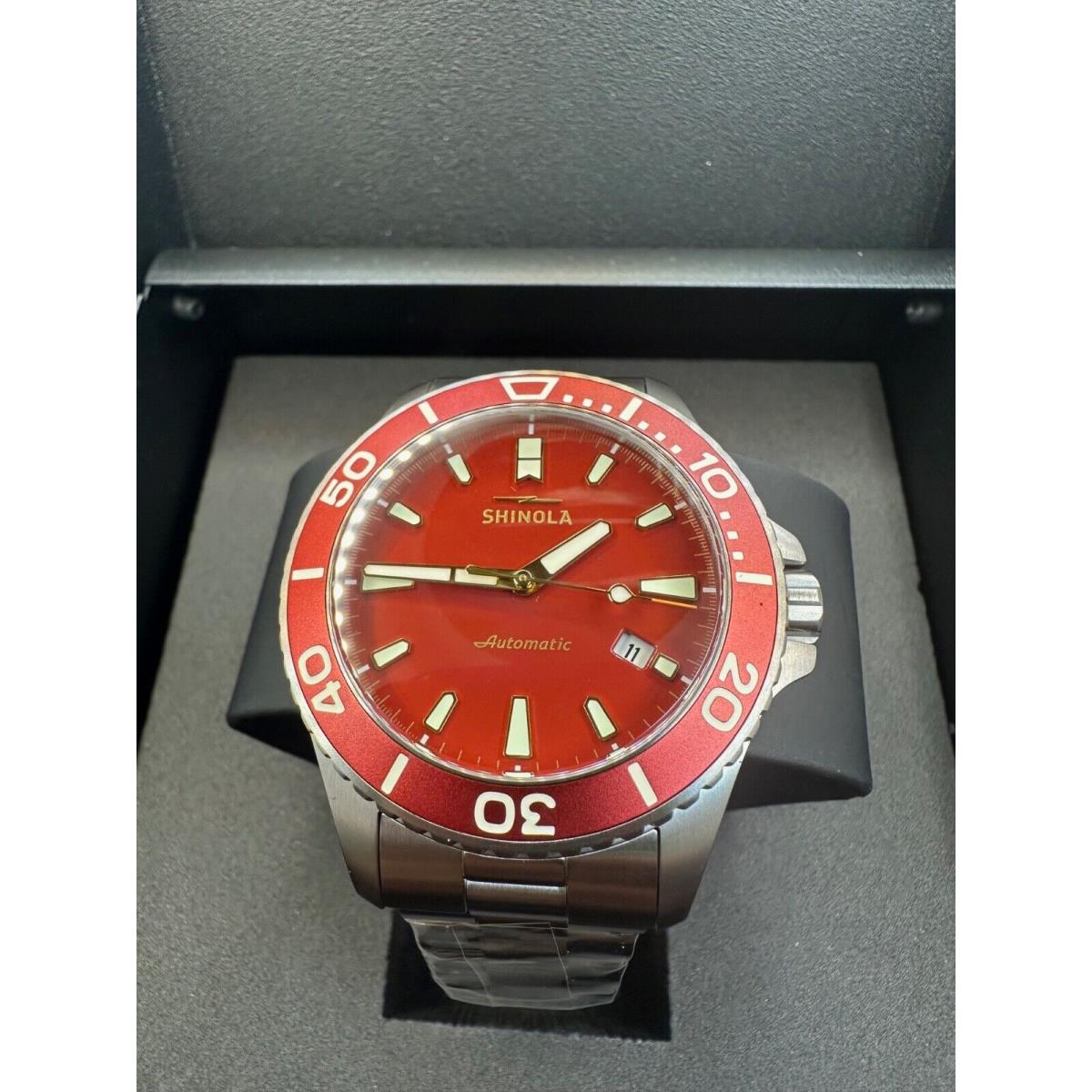 Shinola The Lava Lake Monster Automatic 43mm Red Dial Titanium Watch S0120291080