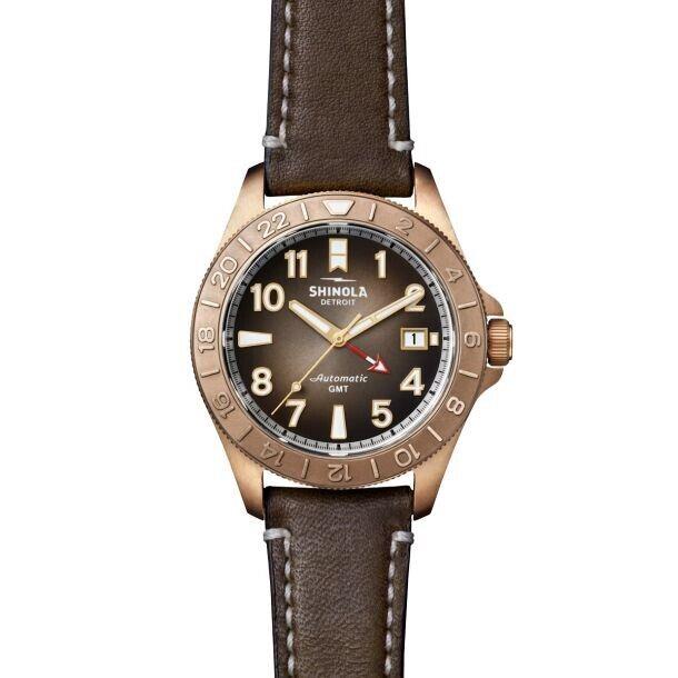 Shinola The Bronze Monster Gmt Leather Strap Watch Set 40mm S0120273328