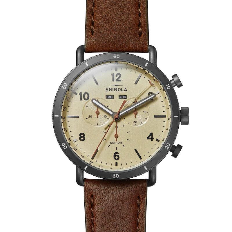 Shinola The Canfield Sport Watch 45mm Beige Dial Leather Strap Watch S0120273180