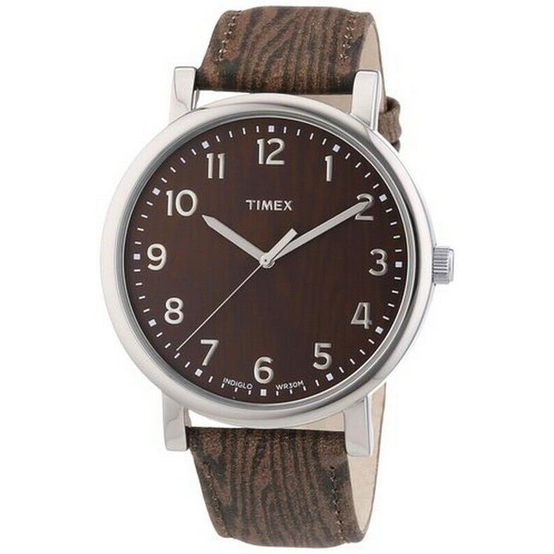 Timex Silver Tone Brown+black Embossed Leather Band Indiglo WATCH-T2P221