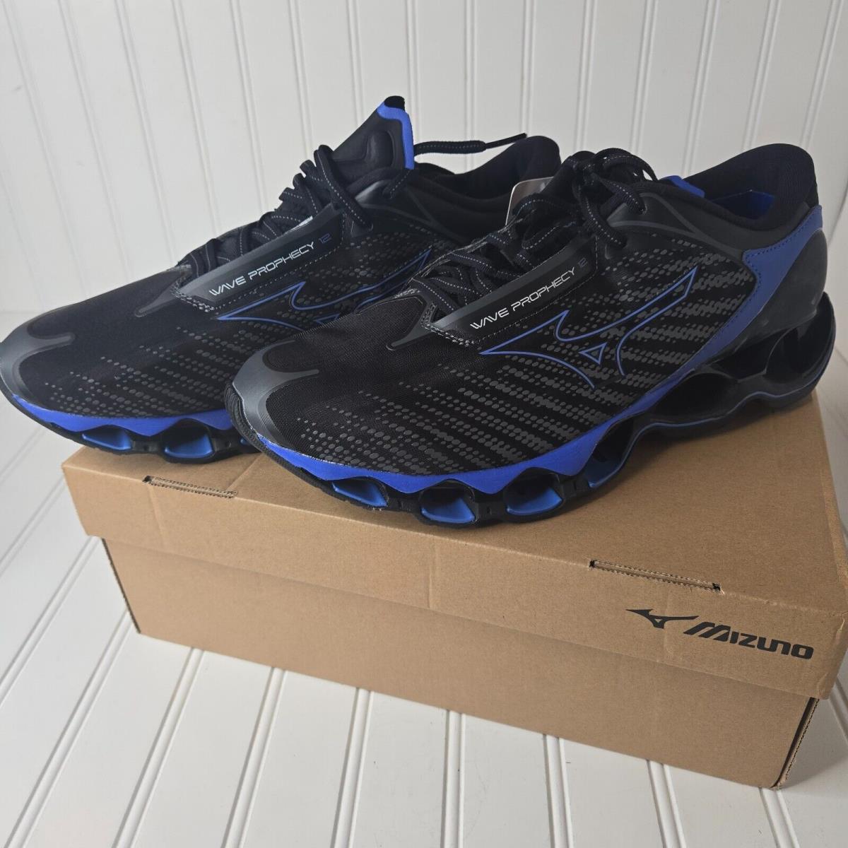 Mizuno Mens Wave Prophecy 12 Running Shoe Black Oyster/blue Ashes Size 12.5