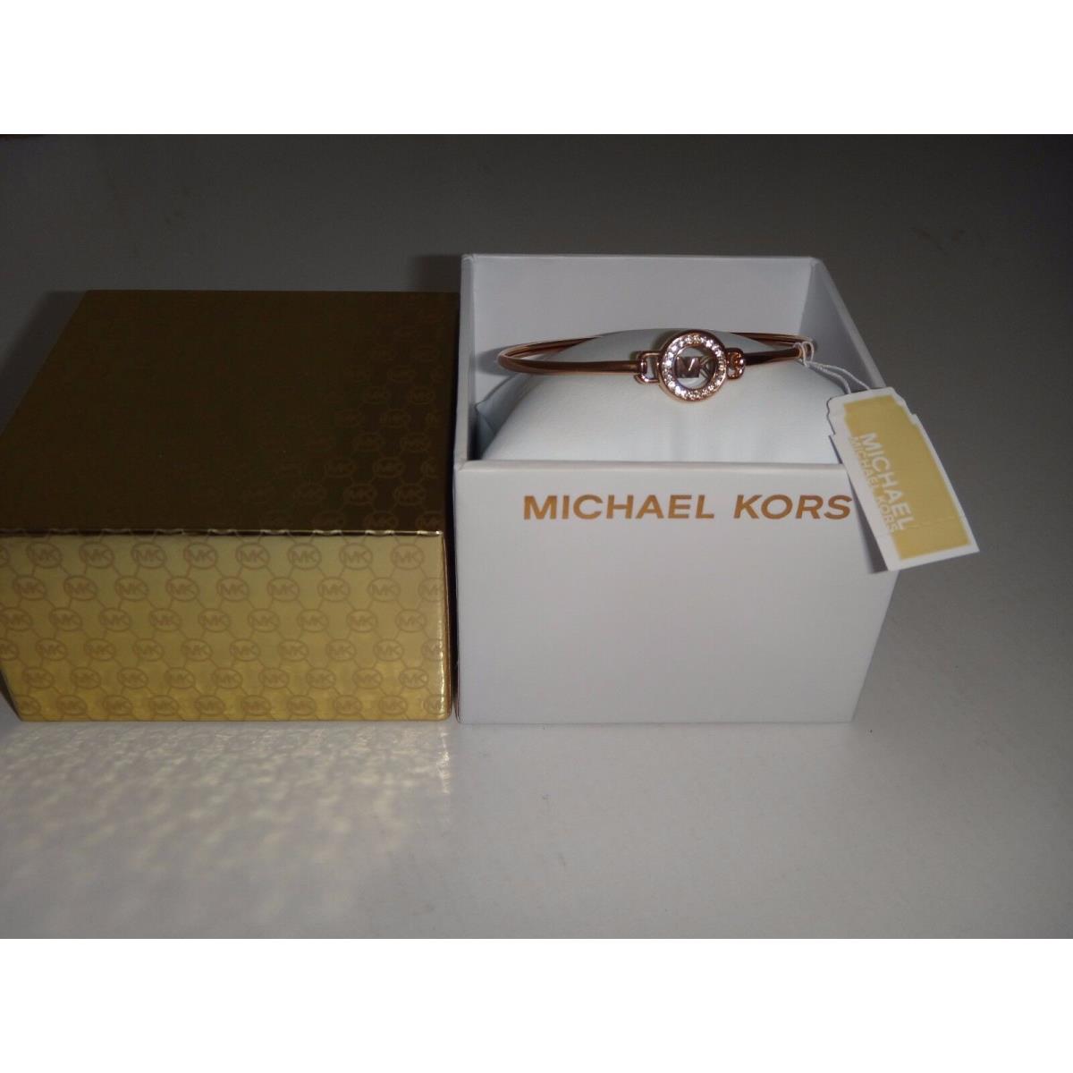 Michael Kors Womens Exclusive MK Logo Rose Gold Bracelet Crystals MKJ6521791+BOX