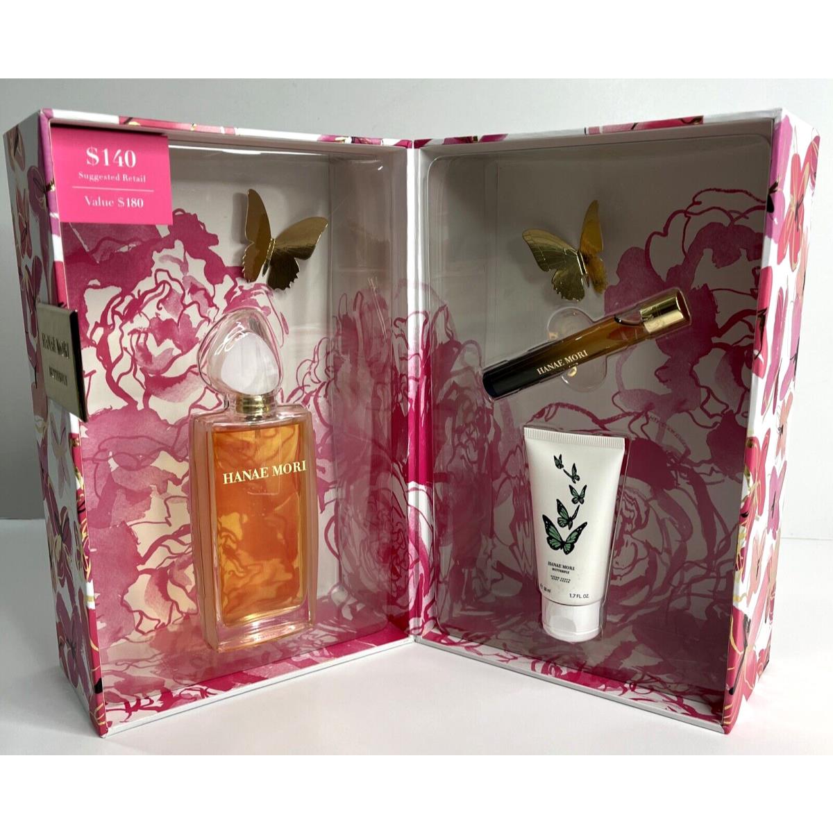 Hanae By Hanae Mori 3 PC Gift Set 3.4 oz Edp 1.7 oz Body Cream .33 Edp Roller