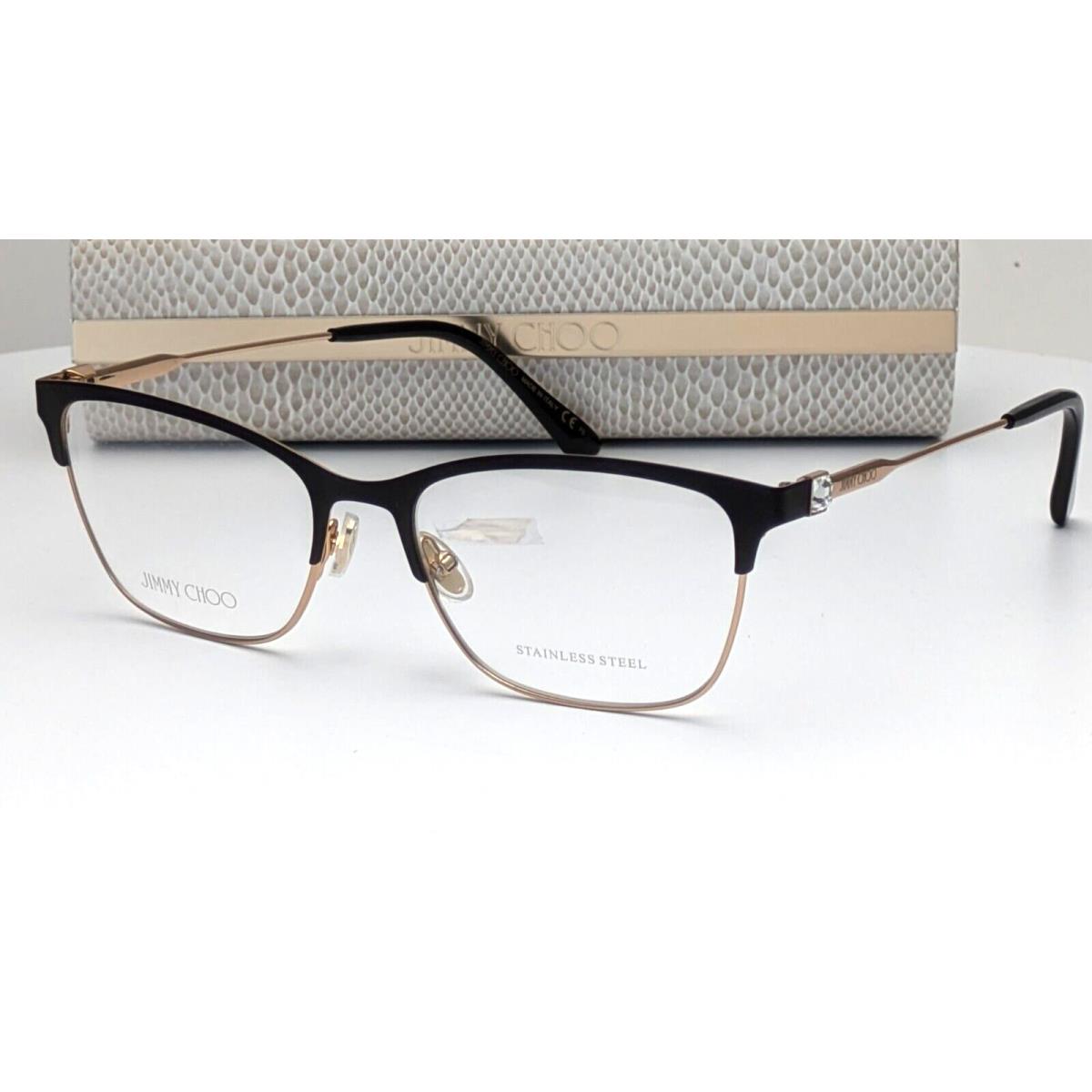 Jimmy Choo JC348 I46 Matte Black Gold Rectangle Womens Eyeglasses 54mm