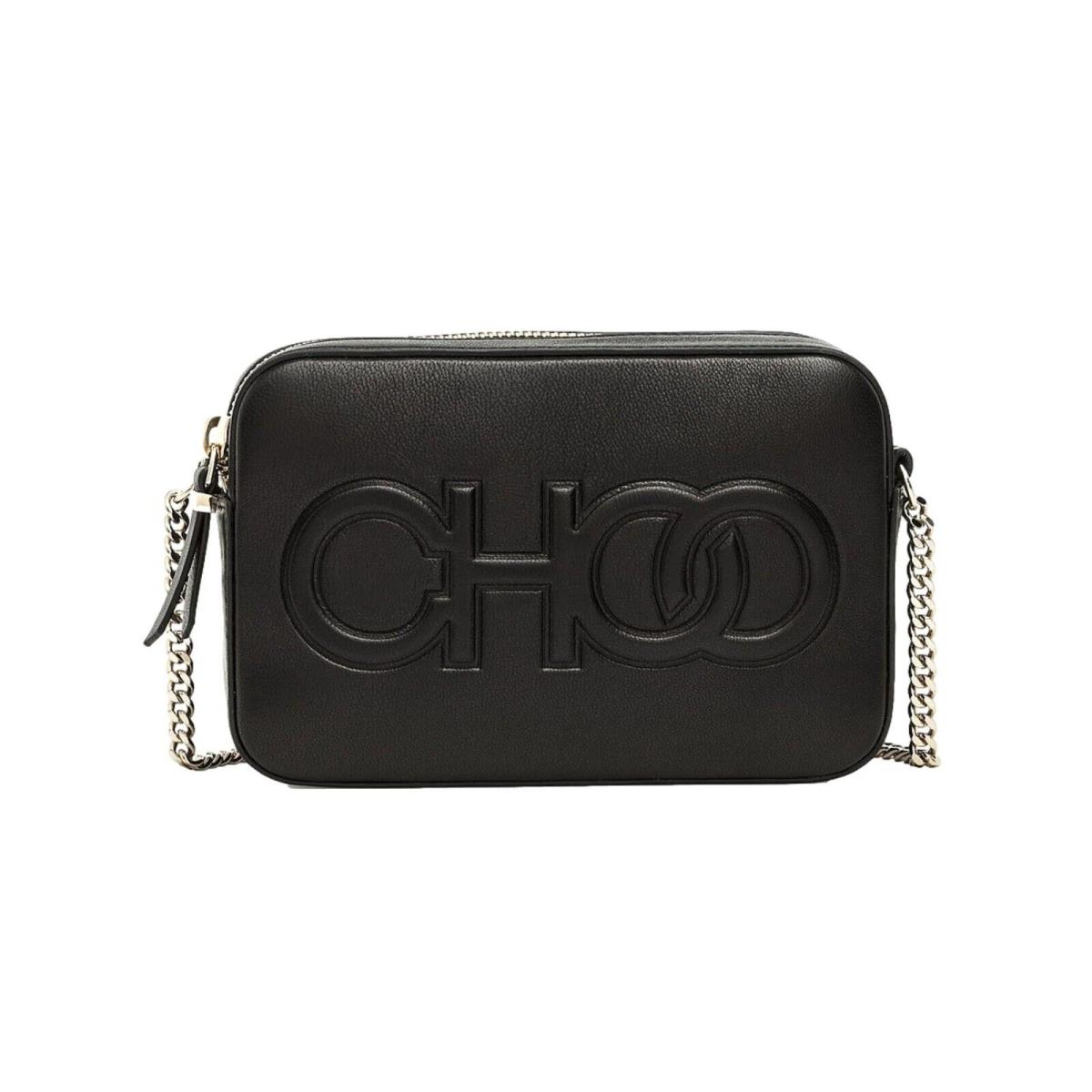 Jimmy Choo Balti Embossed Black Leather Camera Crossbody Bag