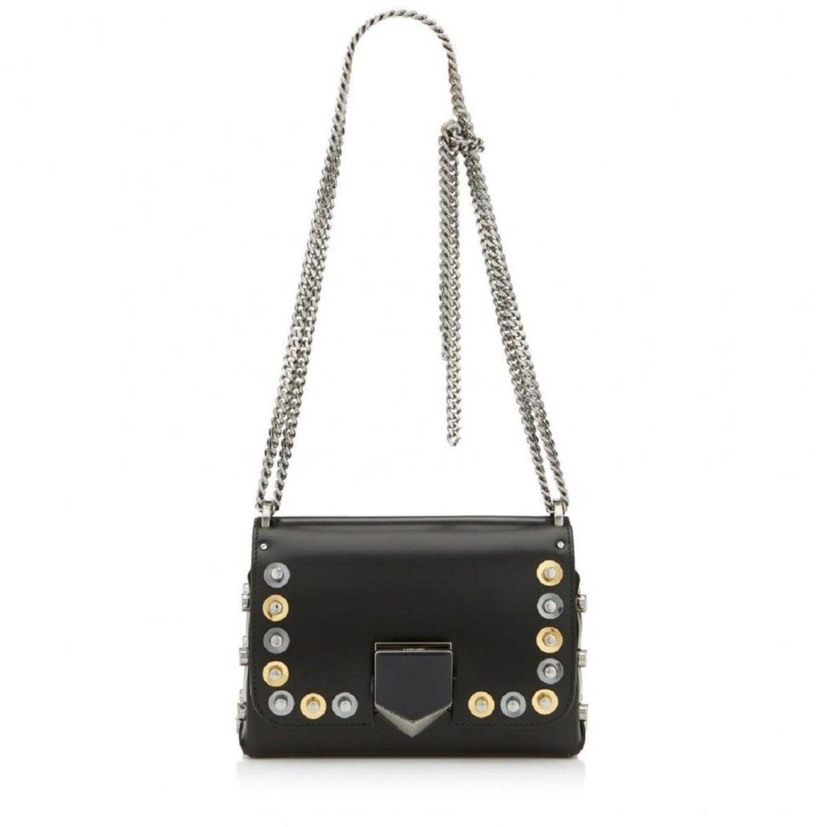 Jimmy Choo Lockett Petite Black Leather Gold Silver Studs JIK010003