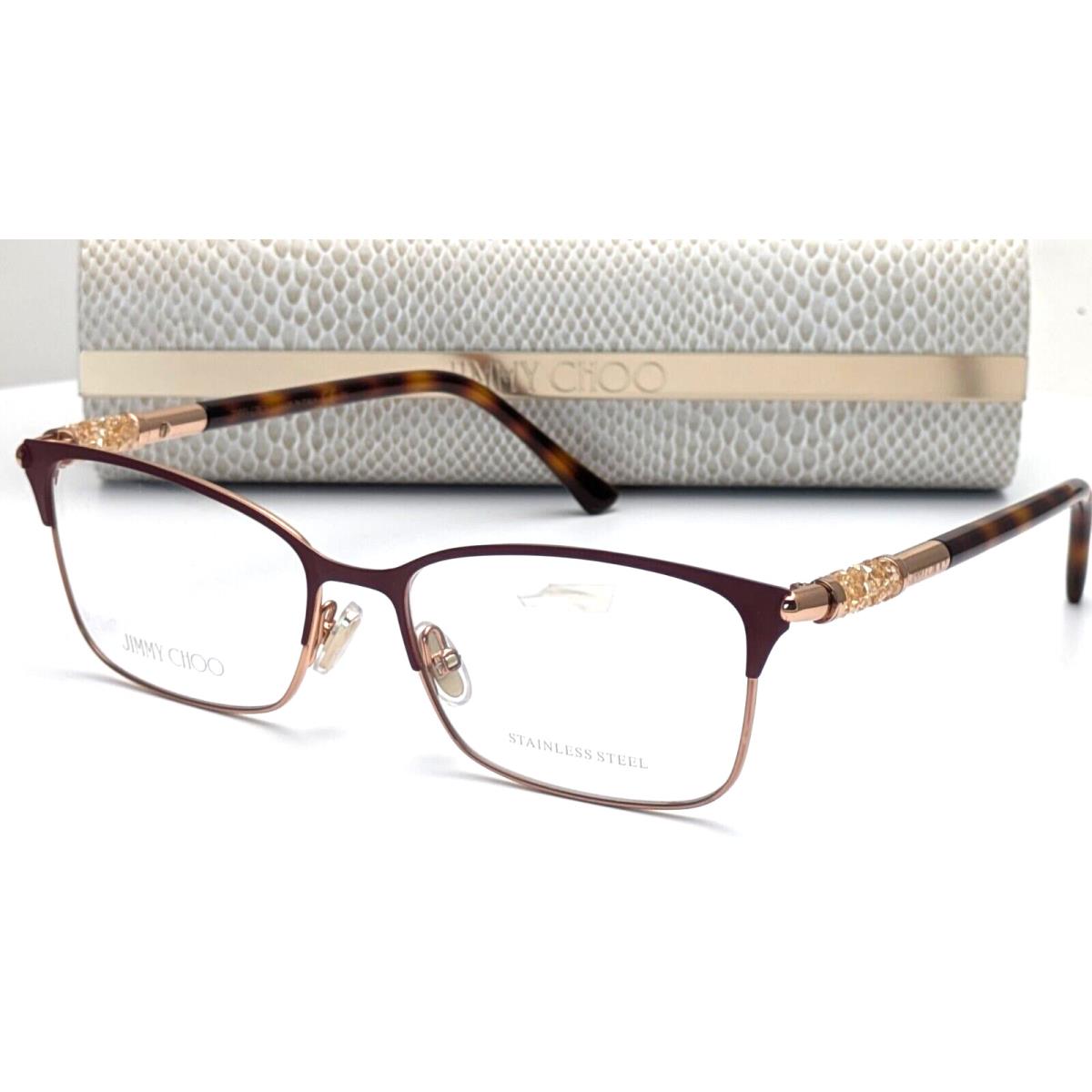 Jimmy Choo JC295 6K3 Burgundy Gold Rectangle Womens Eyeglasses 53mm