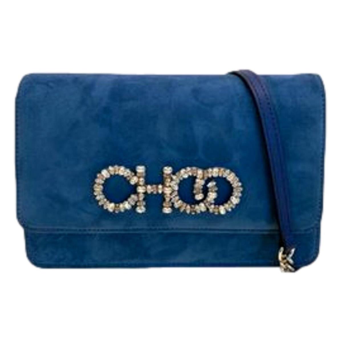 Jimmy Choo Kalina Parrot Blue Suede Chain Wallet Owcc 028 - Exterior: Blue, Lining: Blue, Handle/Strap: Blue