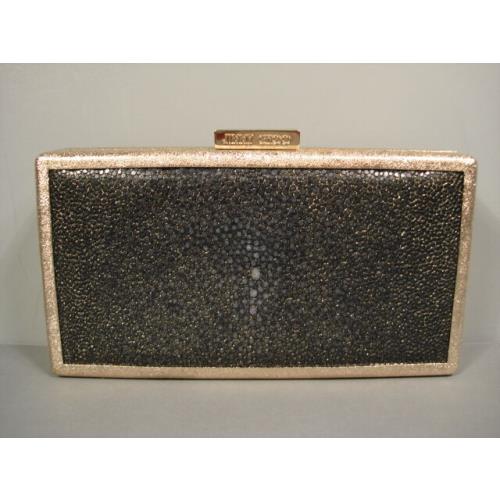 Jimmy Choo Cameo Stingray Shagreen Glitter Gold Black Evening Bag Clutch