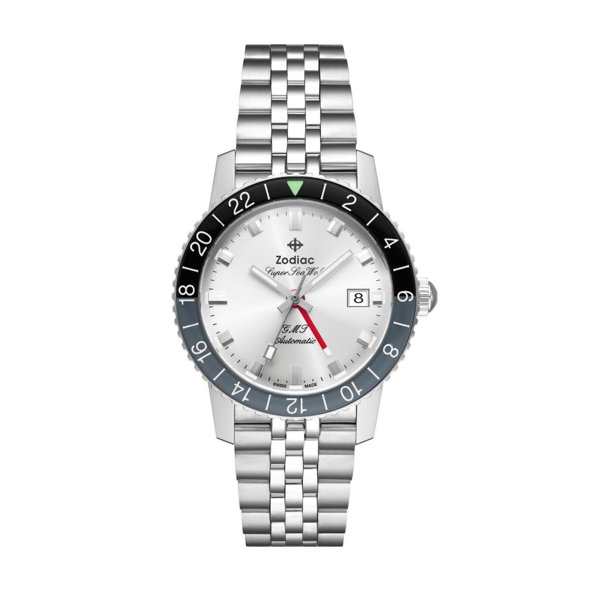 Zodiac Super Sea Wolf Men Gmt Automatic World Time Silver Watch 40mm ZO9415